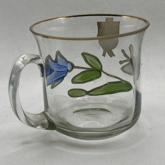 Tiffany Reine Handarbeit Painted Glass Flower Coffee Mug Nagel Floral Butterfly - Picture 4 of 7
